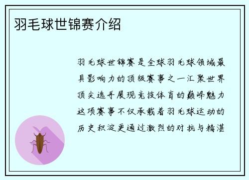 羽毛球世锦赛介绍