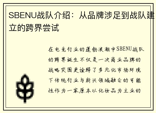 SBENU战队介绍：从品牌涉足到战队建立的跨界尝试
