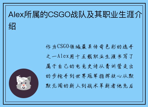 Alex所属的CSGO战队及其职业生涯介绍