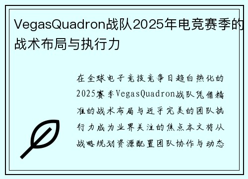 VegasQuadron战队2025年电竞赛季的战术布局与执行力
