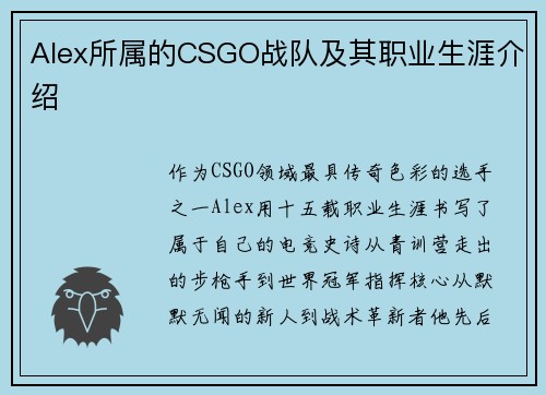 Alex所属的CSGO战队及其职业生涯介绍